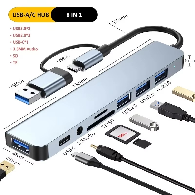 Type C Hub USB Splitter 8 In 1 - Sd Card Module ulasan dan harga
